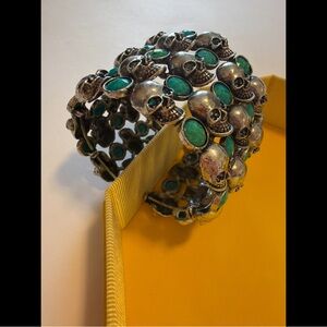 New, Silver and Green Skull Bracelet